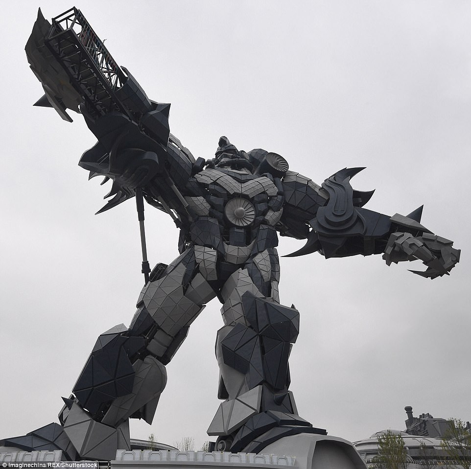 Spectacular: The impressive Transformer statue is a massive  174ft tall constructed out of a whopping 750 tonnes of steel