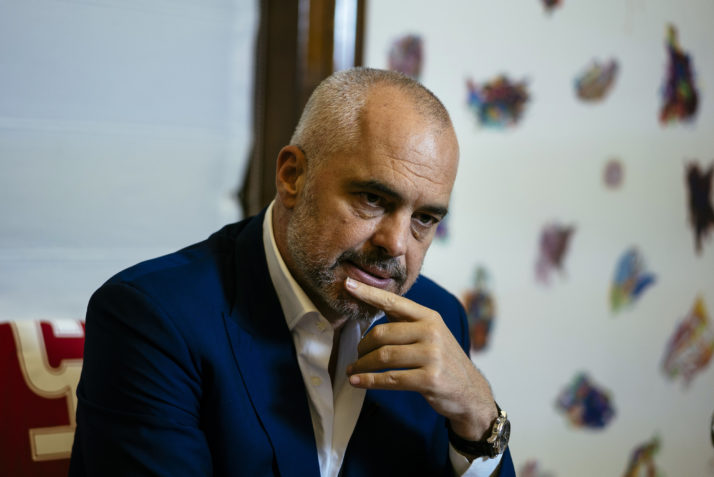 Albanian Prime Minister Edi Rama speaks during an interview in Tirana on June 28, 2016.   When Albanian Prime Minister Edi Rama wrote to the London Times about the risk of Brexit, his message was clear -- and echoed other Balkan nations desperate to join the European Union. / AFP / DIMITAR DILKOFF        (Photo credit should read DIMITAR DILKOFF/AFP/Getty Images)